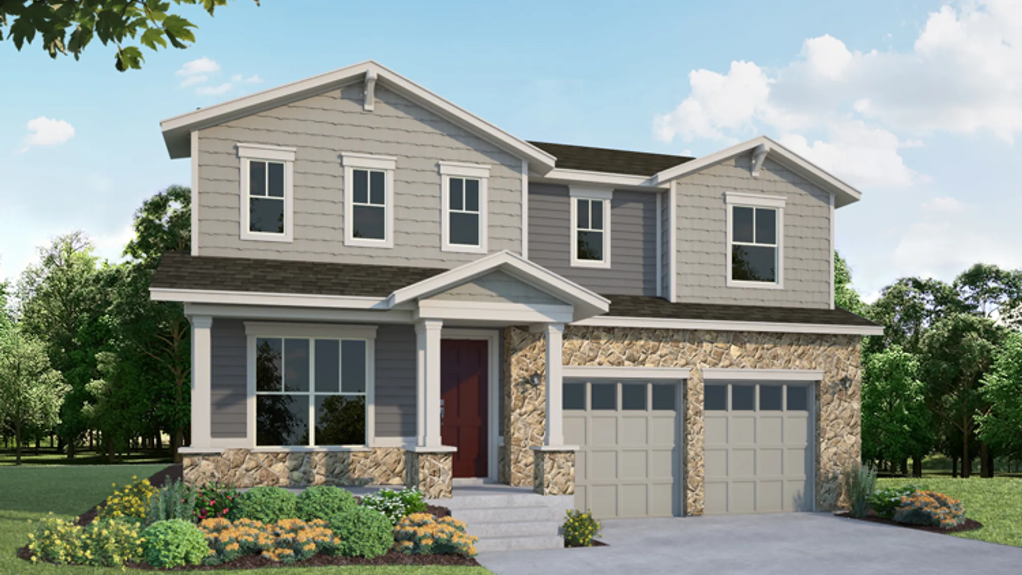 Plan C405 Elevation A with Manufactured Stone - SH