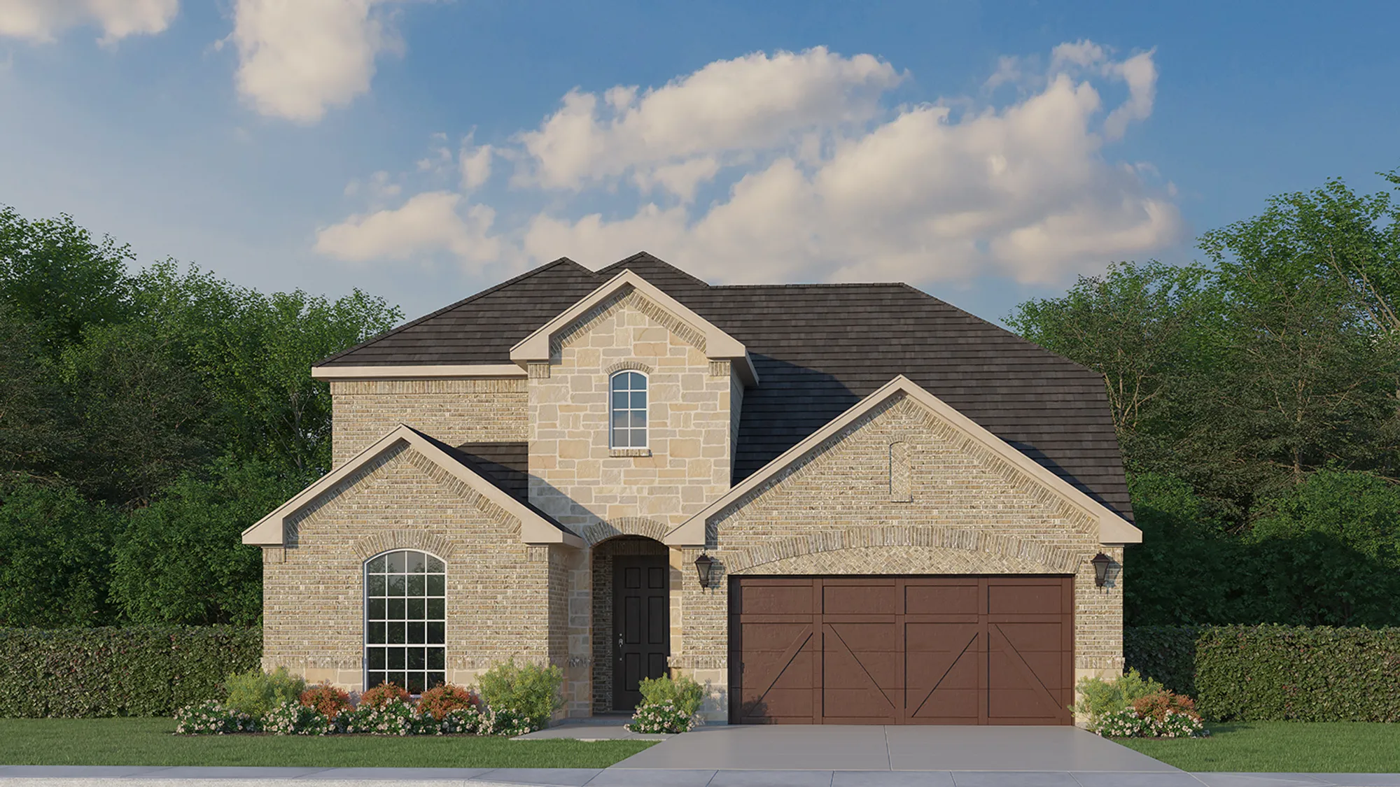 Plan 1525 Elevation A with Stone by American Legend Homes