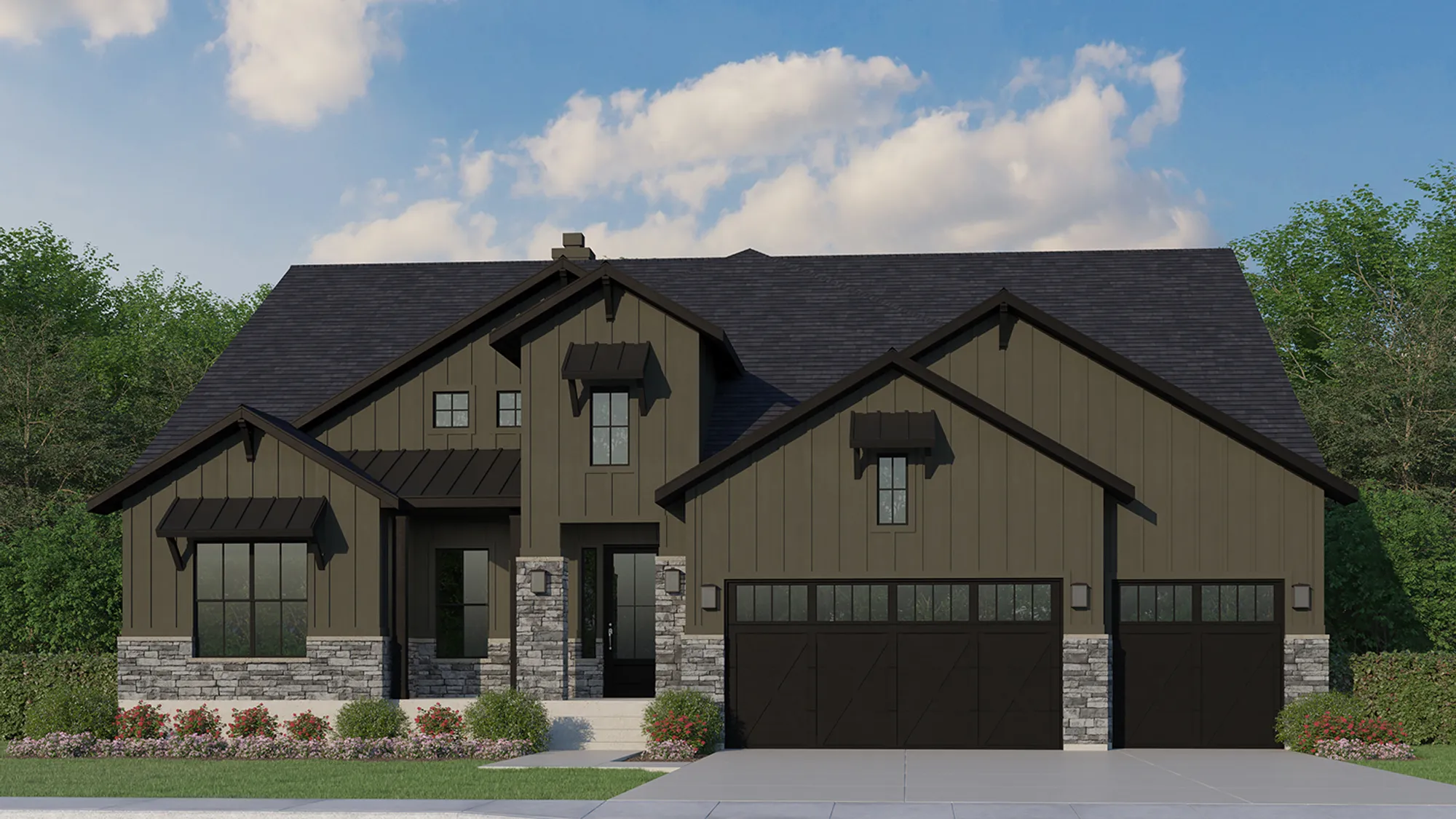Plan C663 Elevation A w/ Stone
