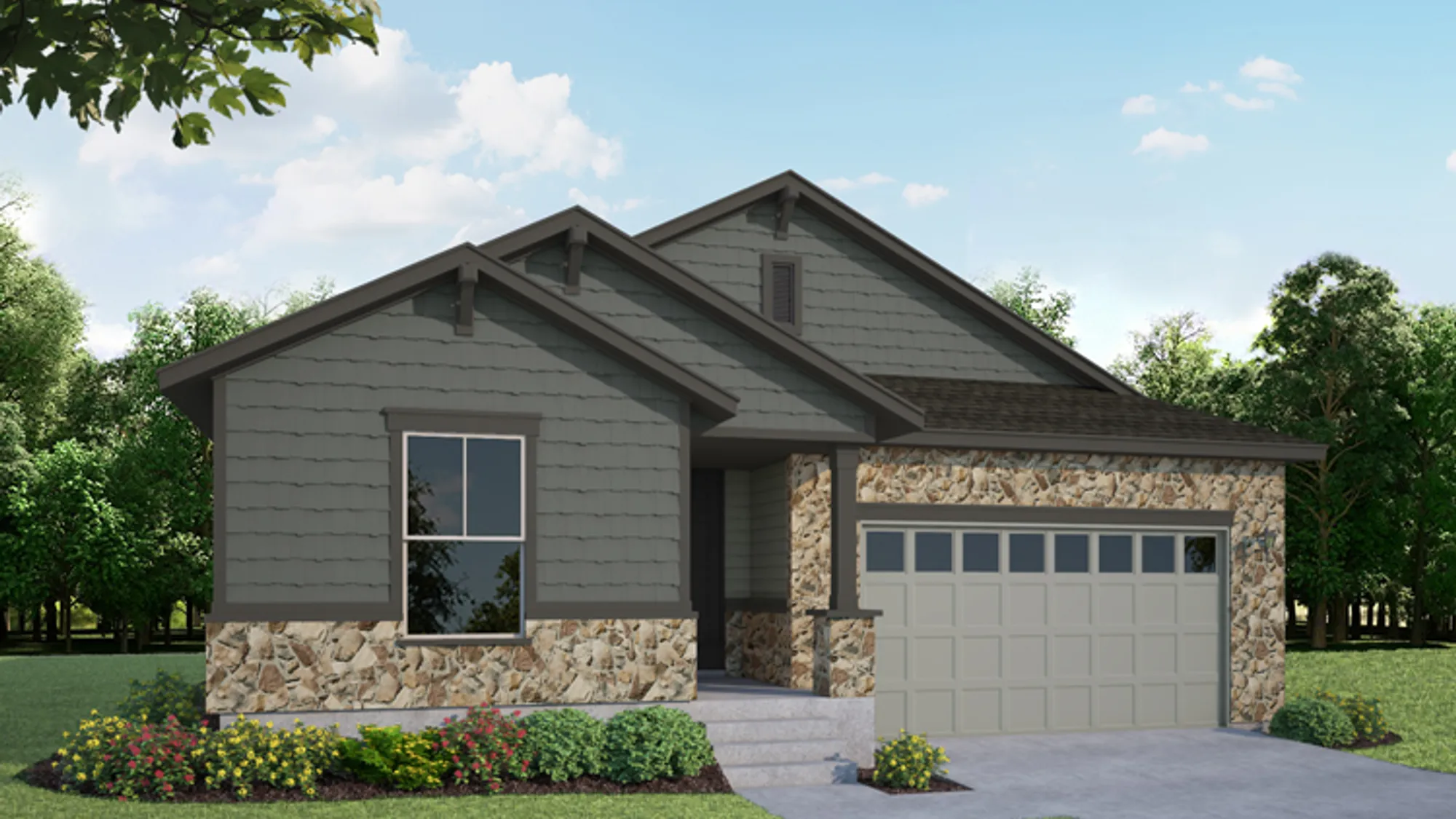 Plan C408 Elevation A with Manufactured Stone - SH