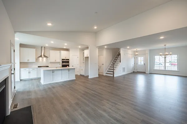Open concept family, kitchen and dining area