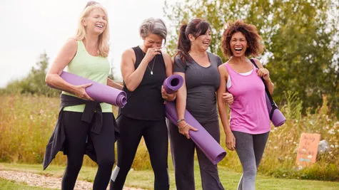 group of woman coming from a yoga class