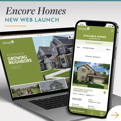 Encore Homes Web Launch on laptop and iPhone