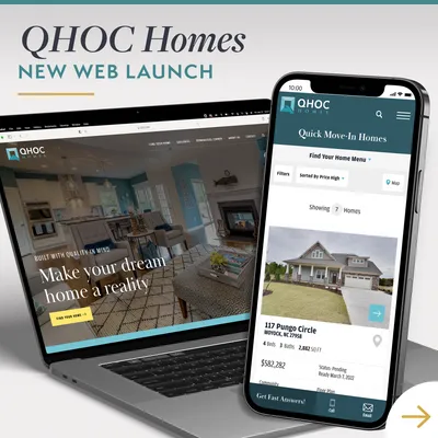 QHOC Homes Website on Laptop and iPhone