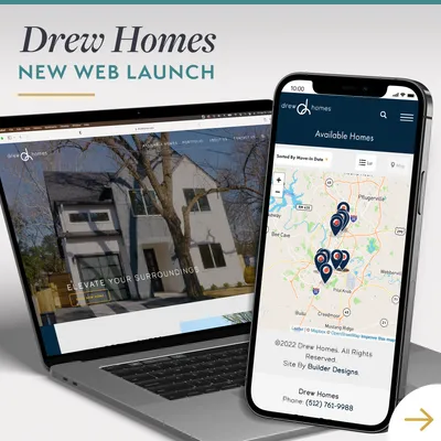 Drew Homes Web Launch on laptop and iPhone
