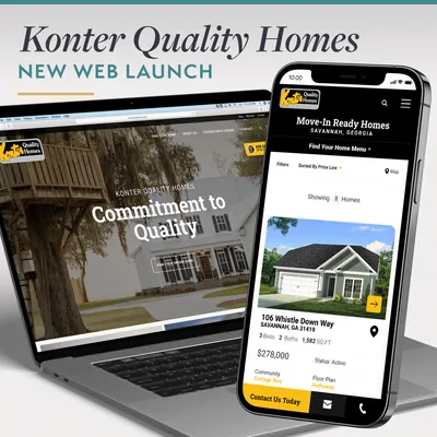 Konter Quality Homes Web Launch on laptop and iPhone