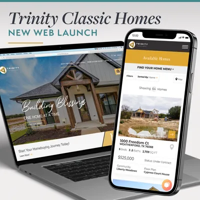 Trinity Classic Homes Web Launch on a Laptop and iPhone