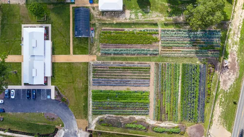 aerial of farm and barn