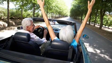 Active adults in a convertible