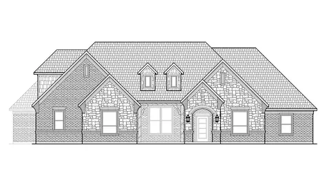 Drawing of front view of the Greyson plan elevation B