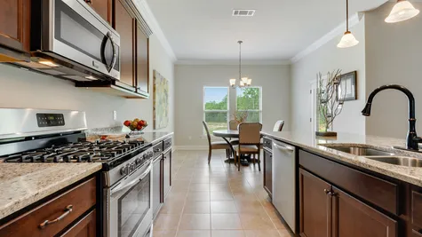 Brown Kitchen Cabinets with Stainless Steel Appliances - Savoy Place - DSLD Homes Gulfport