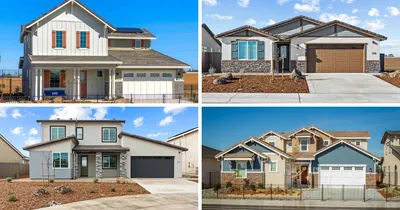 Exterior images of the model homes from Laurel, Cascade, Sage and Willow, all Elliott Home communities with no HOA.
