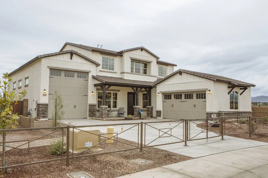 exterior view of a new home in the valencia at granite vista community  by elliott homes