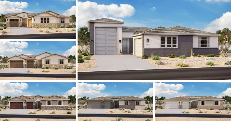Front elevation renderings of the available homes in Las Barrancas.