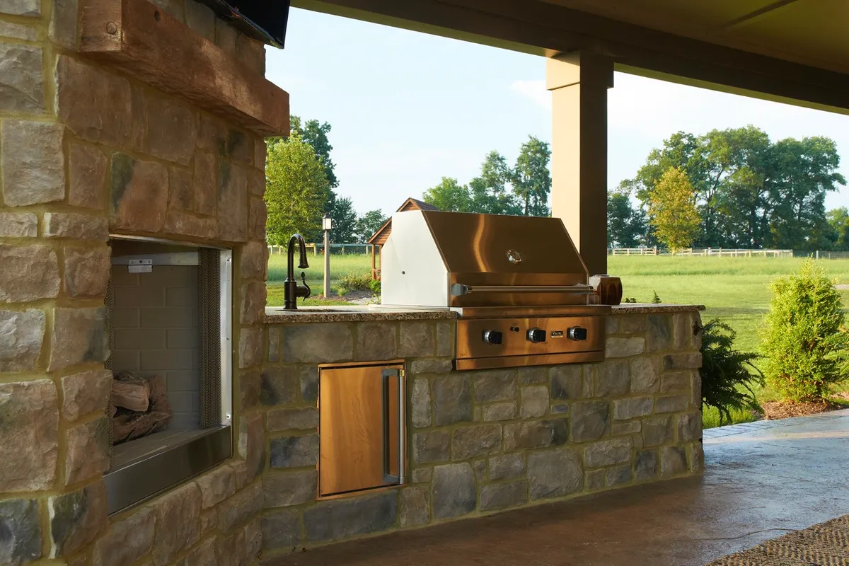 Custom Outdoor grill and stone fireplace
