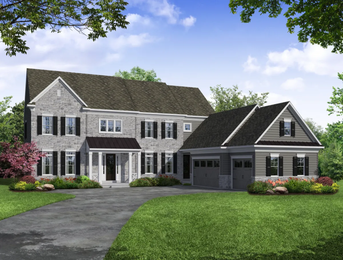Front elevation of a Stone home from Garman Builders