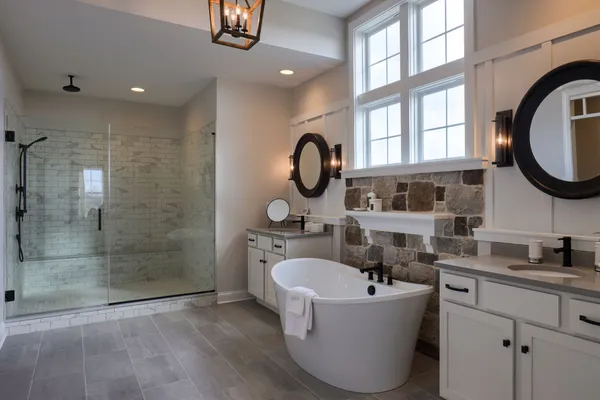 Bathroom with separate tub and shower in a Garman Builders new home