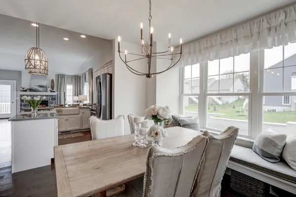 Dining room with chandelier in the Archer model from Garman Builders