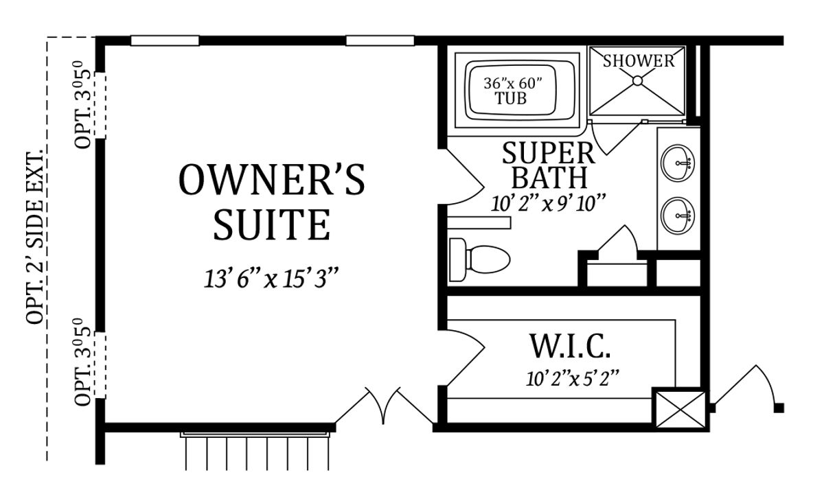 Second Floor Plan | Optional Super Owner's Bath (with 2' Rear Extension)