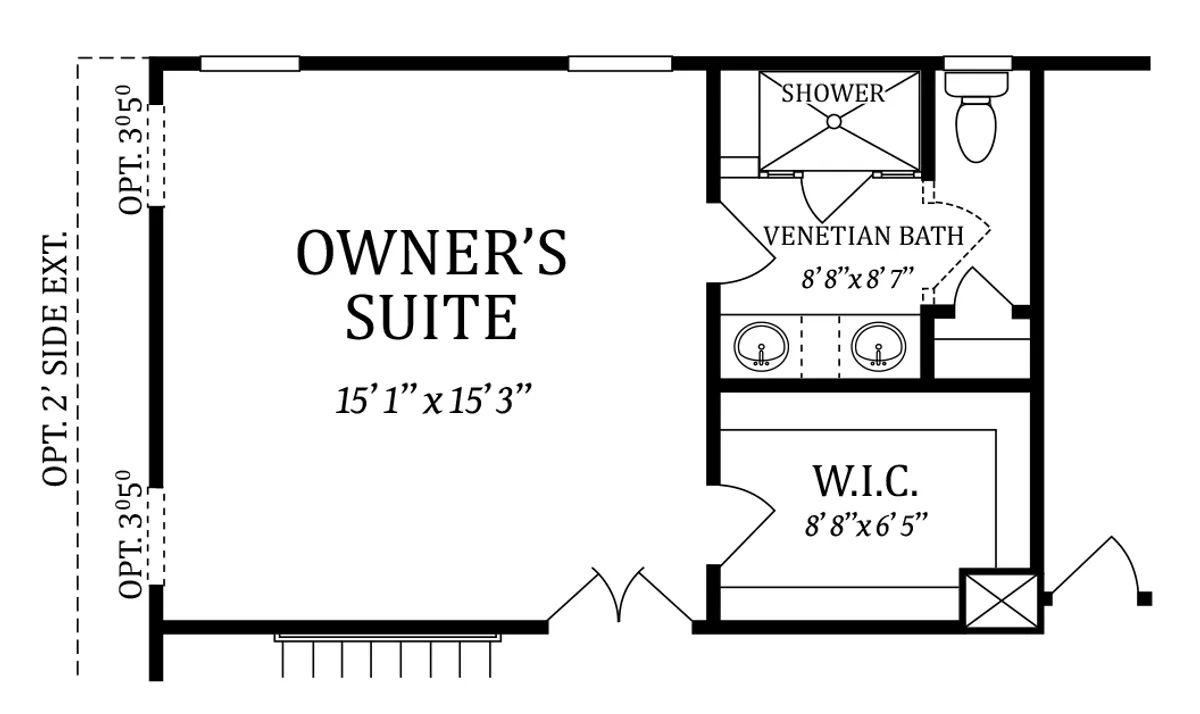 Second Floor Plan | Optional Venetian Owner's Bath (with 2' Rear Extension)