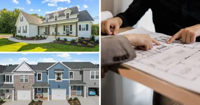 Images of Main Street Homes floor plans, image of someone picking out a floor plan