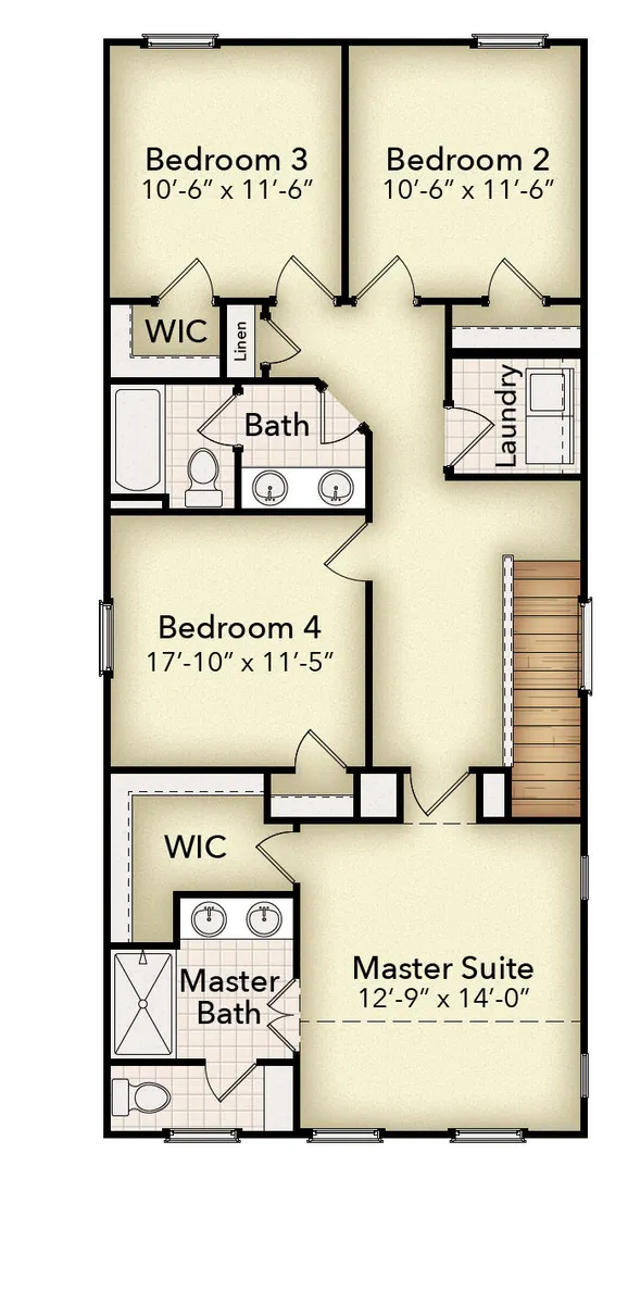 2nd Floor with Optional Hardwood Stairs, 4th Bedroom, and Primary Suite Windows