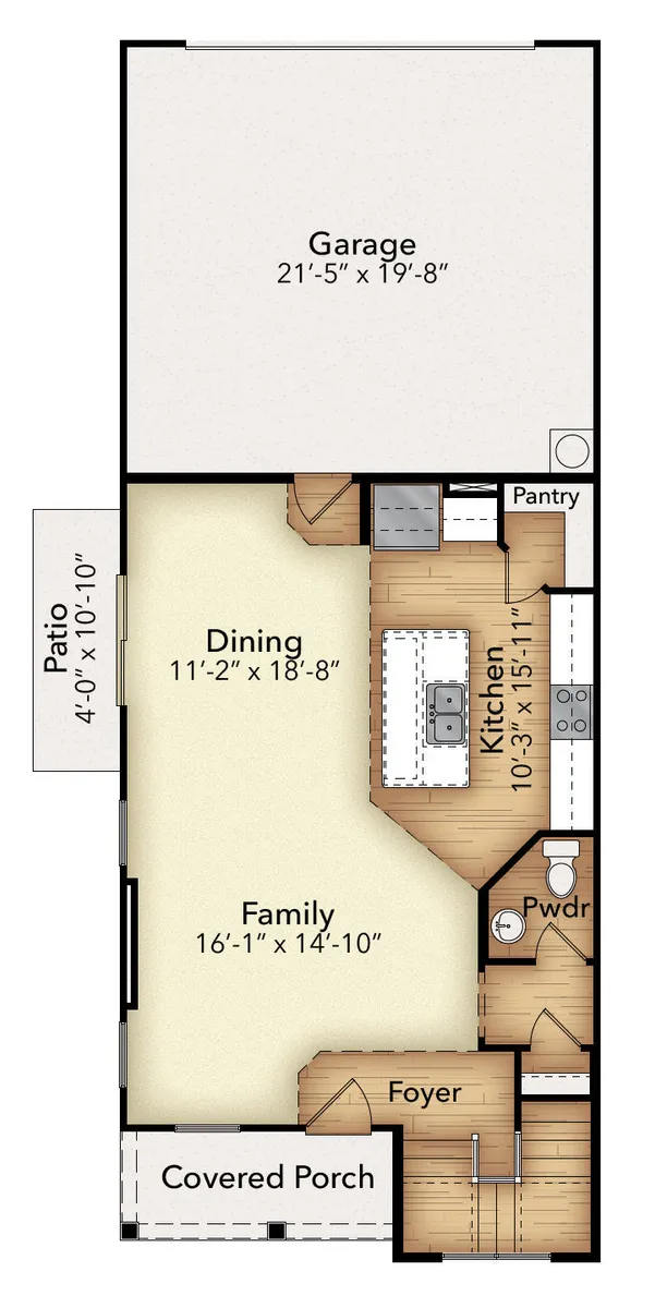 1st Floor with Optional Patio, Fireplace, Family Room Window, and Hardwood Stairs