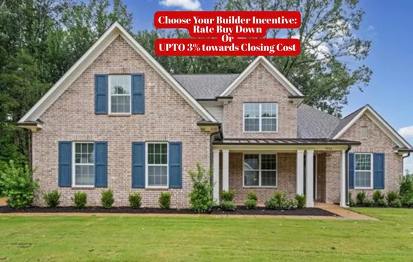 Multi-gabled brick exterior featuring blue shutters, a covered porch with white columns, and a peaked roofline