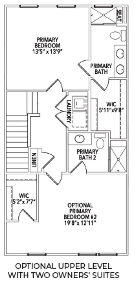 Optional 3rd floor layout with 2nd primary suite in lieu of 2 bedrooms