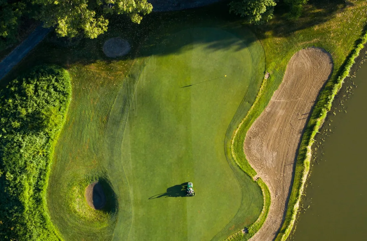 Drone shot of a golf green