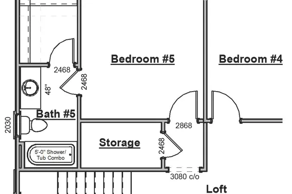 5th Bedroom & Bath Option Adds Approx.300sf of Living Includes: - Carpeted Flooring in the Bedroom, Closet, Hall and Storage Room -Full Bathroom with Tub/Shower Combo
