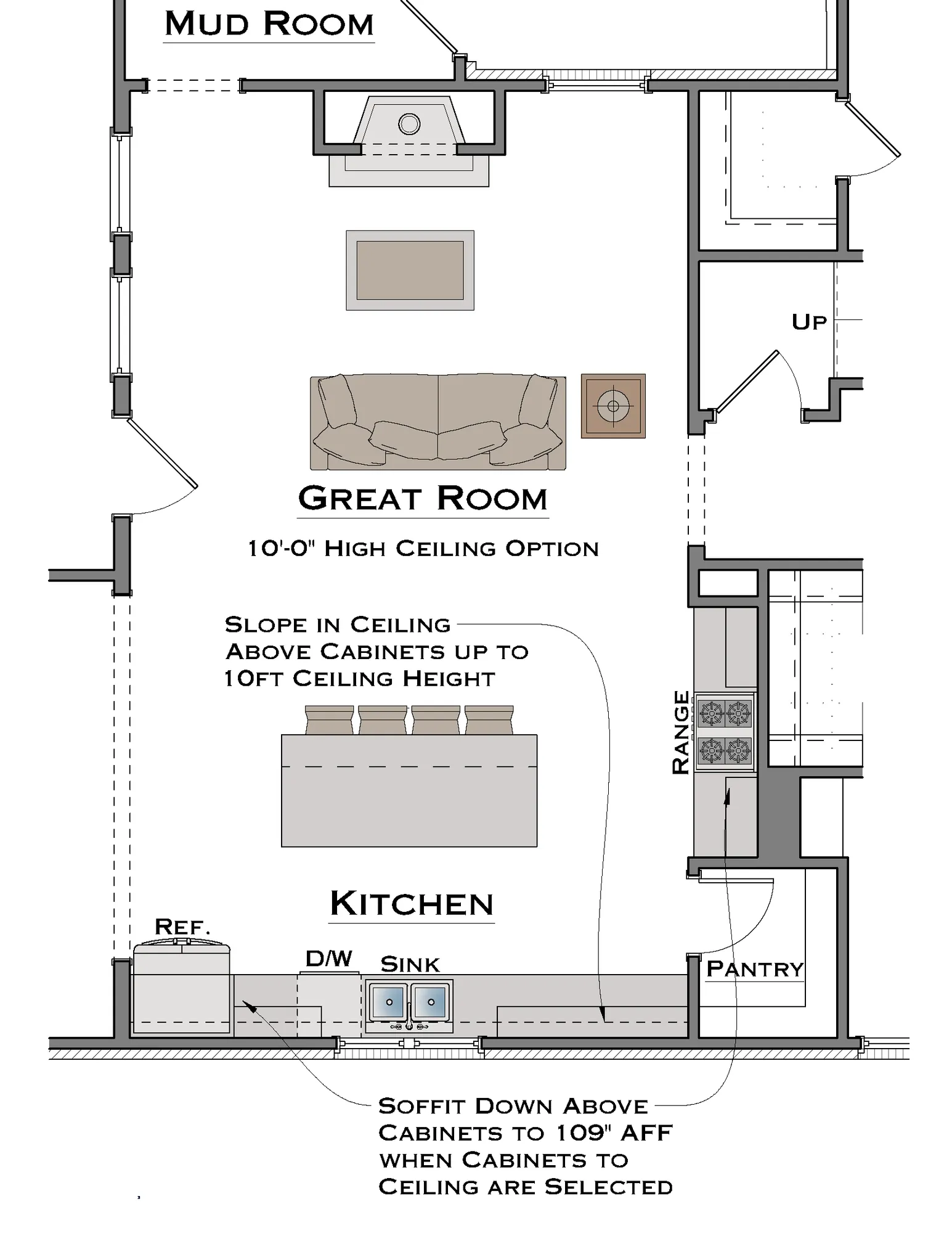 Kitchen & Great Room 10ft Ceiling Height Option - undefined