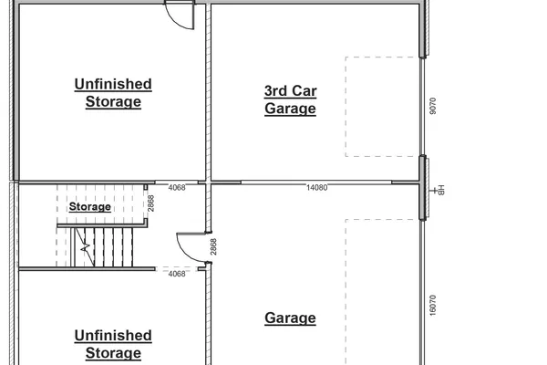 Unfinished Basement with 3rd Car Garage Option 728sf of Unfinished Storage Space