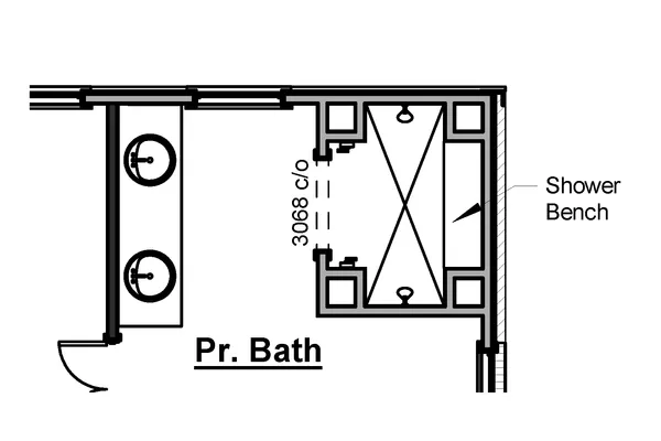 Primary Bath with Grotto Shower Includes: -Large shower with two shower heads -Built-in shower bench -Two recessed can light/fans
