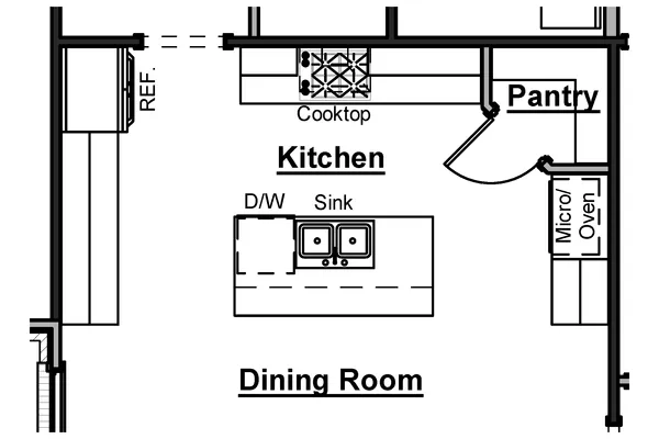 Chef's Kitchen Option  Includes:  -Wood Hood & Gas Cooktop -Wall Oven & Microwave Stack -Dishwasher