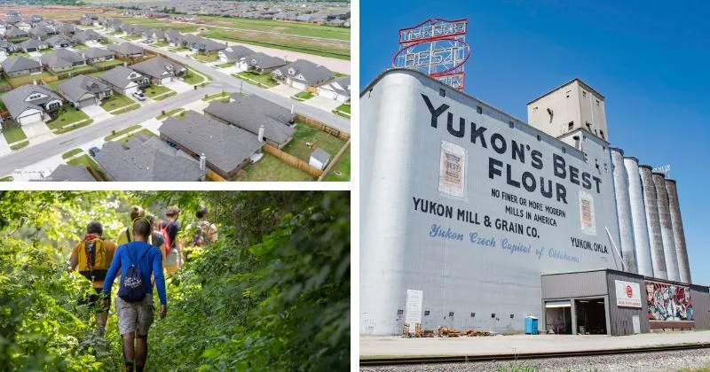 Collage of a Yukon Taber community and images of a walking trail and the Yukon flour factory.