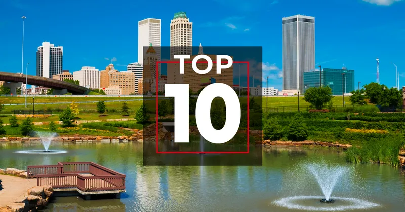 Tulsa city sky line with TOP 10 graphic overlaid.