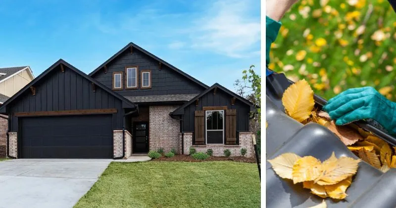 Exterior of a Homes by Taber home and a stock image of lawn maintenance on the right.