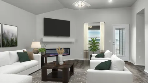 Kensington. Living Room with Corner Fireplace Option