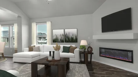Kensington. Living Room with Corner Fireplace Option
