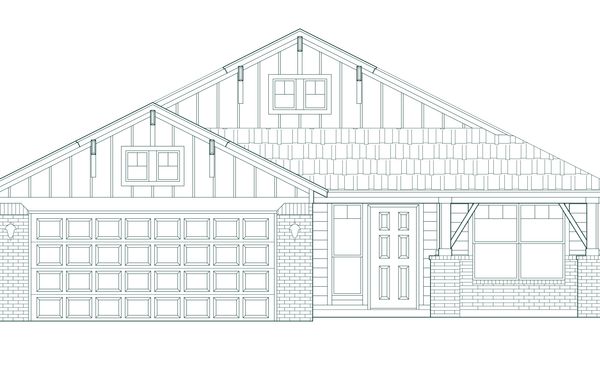 This is a mountain cottage elevation.  It has a large covered front porch with cedar timbers both at the porch columns and gable details.  The gables are cedar look board and batten siding and the covered front porch is accented with lap siding.  The windows are a valence divided light pattern
