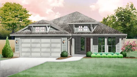 Hudson. This is a coastal craftsman elevation:  It features a great mix of lap siding along the front, long overhangs with cedar brackets and a large front porch accented with oversized windows to give that open air feeling.