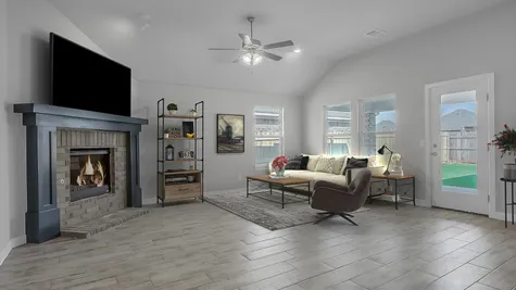 Jefferson. Living Room with Corner Fireplace Option