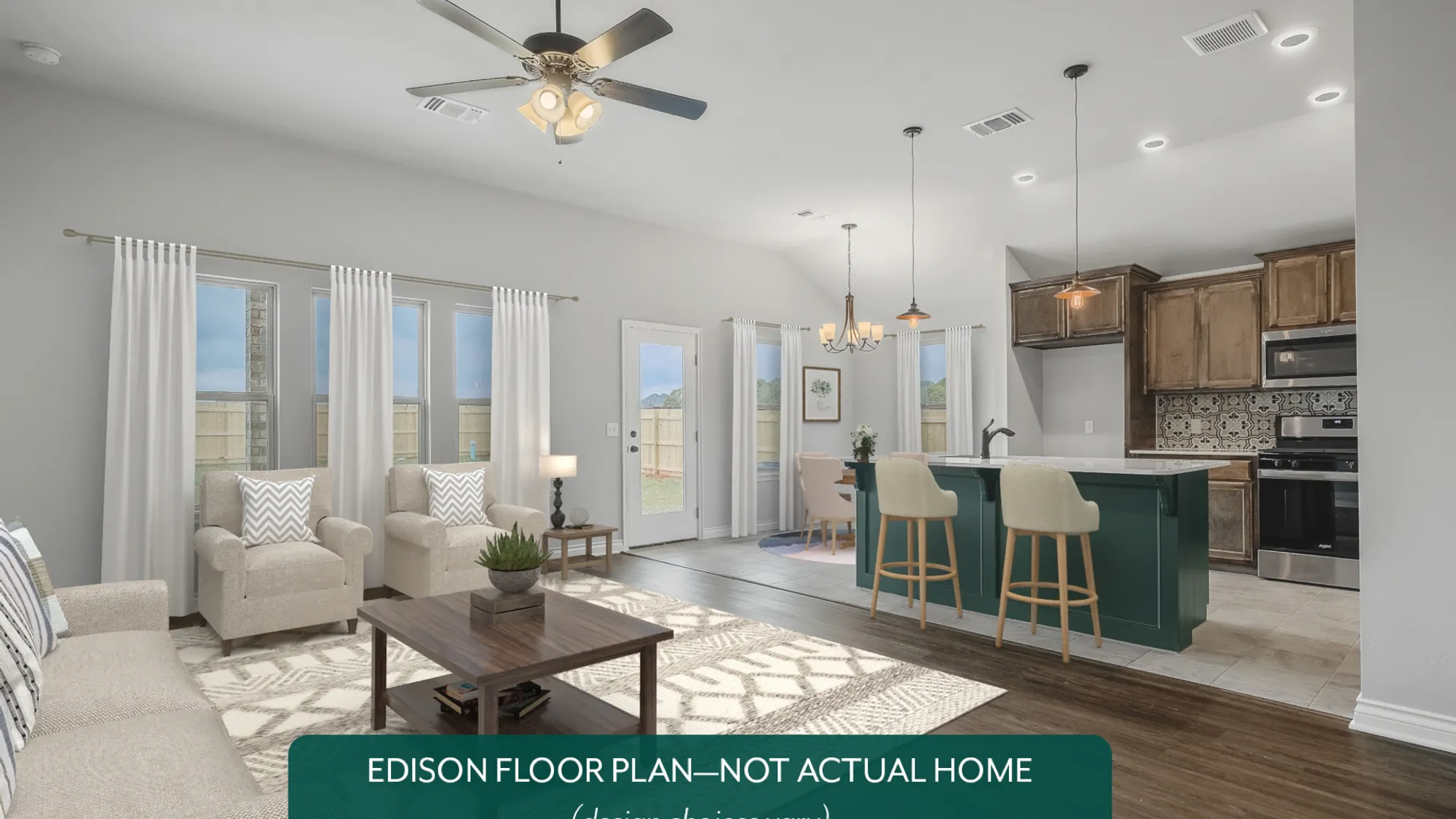 Edison. Living Area/Kitchen/Dining Area
