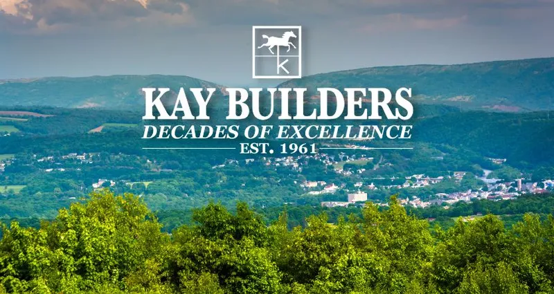 The Kay Builders logo over an aerial image of Lehigh Valley.