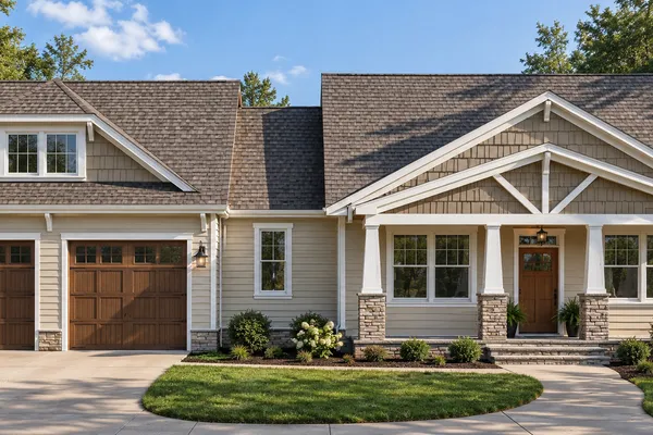 Craftsman (shown with Morning Room option, front load garage)
