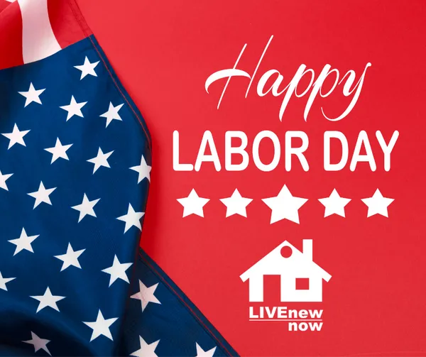 graphic image of flag on red backround Happy Labor Day