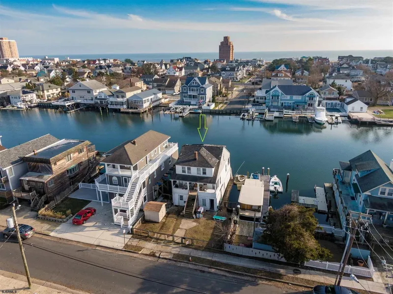Aerial view of waterfront teardown home