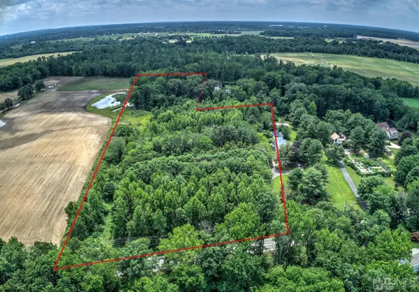 Aerial view of wooded lot for sale in Cranbury, NJ