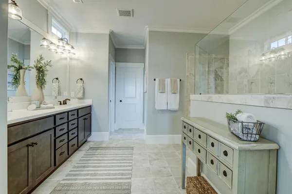 large bathroom in a new home community, savannah quarters, by logan homes